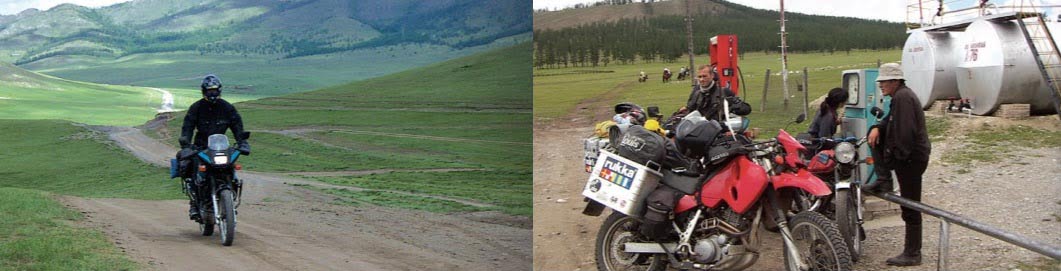 Reiten und Motorradfahren in der Mongolei